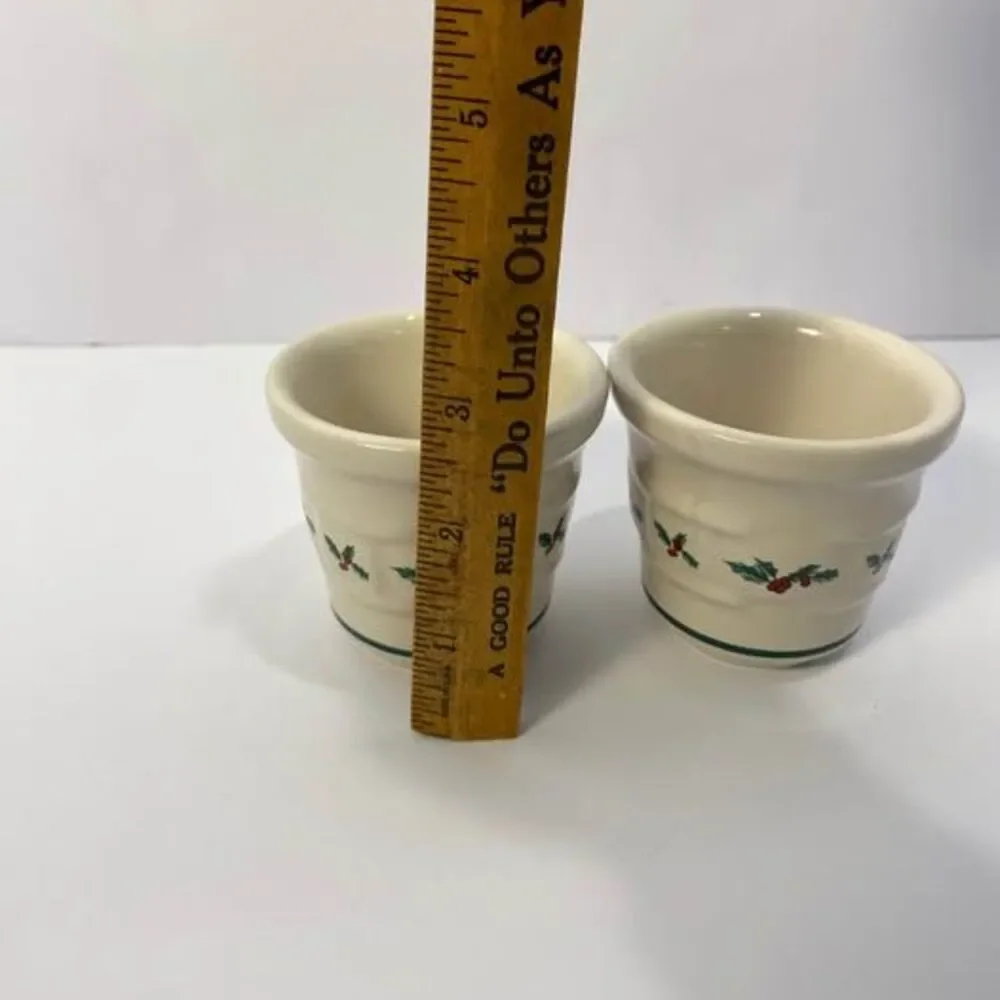 Vintage Longaberger Pottery Traditional Holly Votive Cups #36064